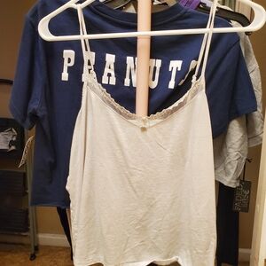 Vintage Gilligan & O'Malley Cream Lace-Trim Cami Tank Top